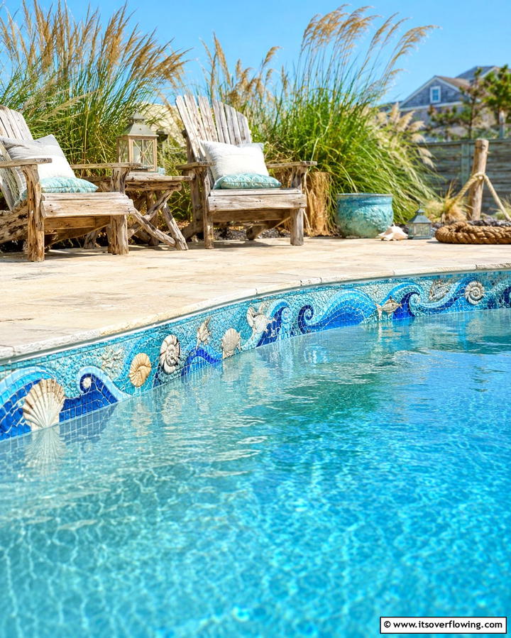 Ocean Inspired Tiles - 20 Waterline Pool Tile Ideas for a Stunning Backyard Oasis