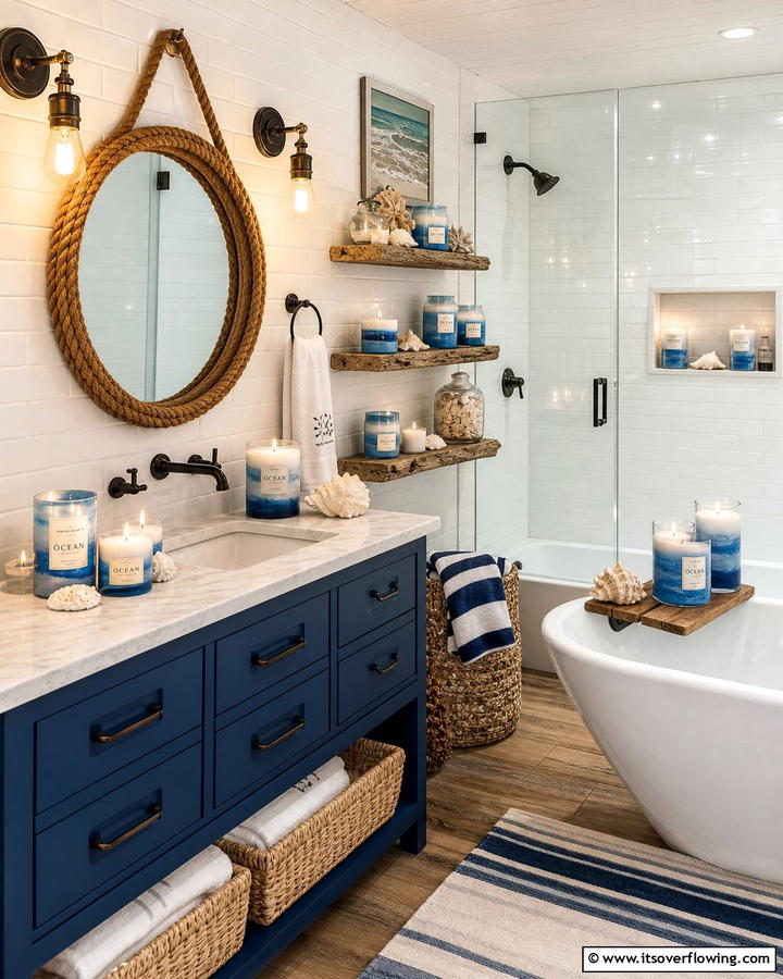 Ocean Scented Candles - 20 Nautical Bathroom Ideas for a Coastal Vibe