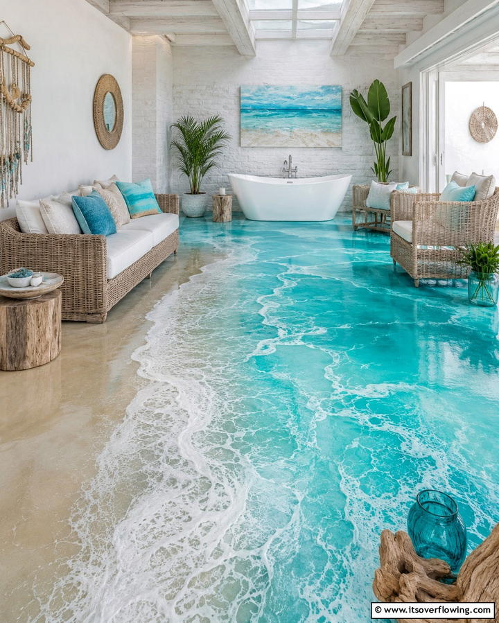 Ocean Wave Effect - 25 Epoxy Floor Designs for Modern and Durable Homes