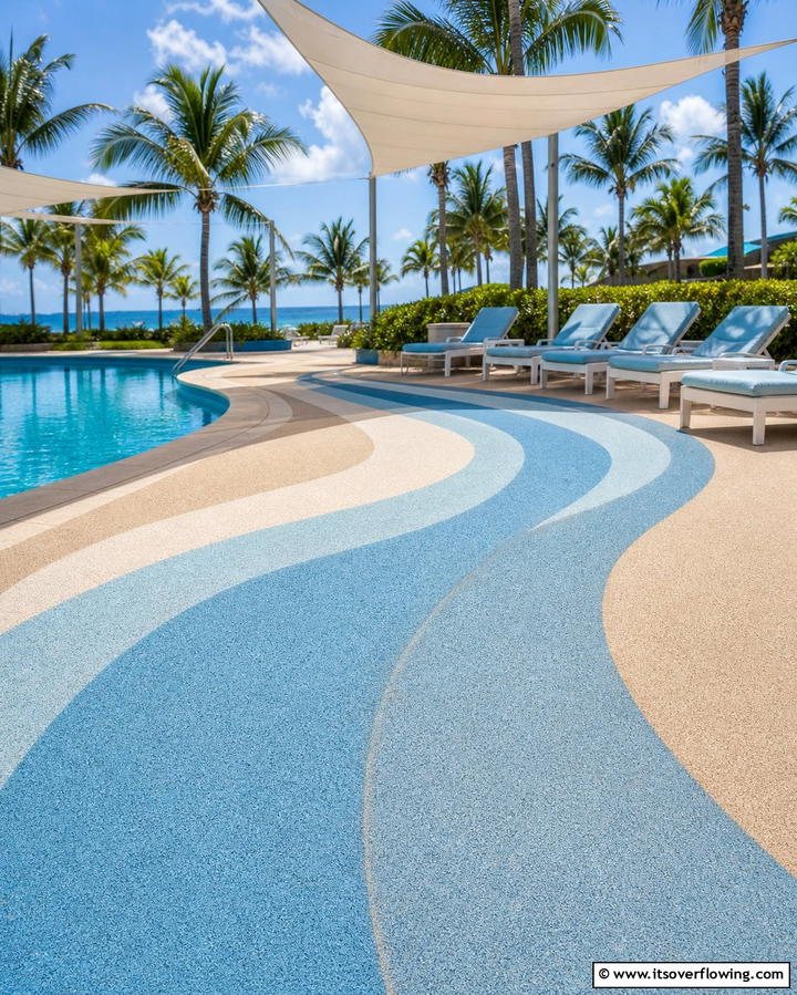 Ocean Wave Textures - 25 Stamped Concrete Pool Deck Ideas for Durability