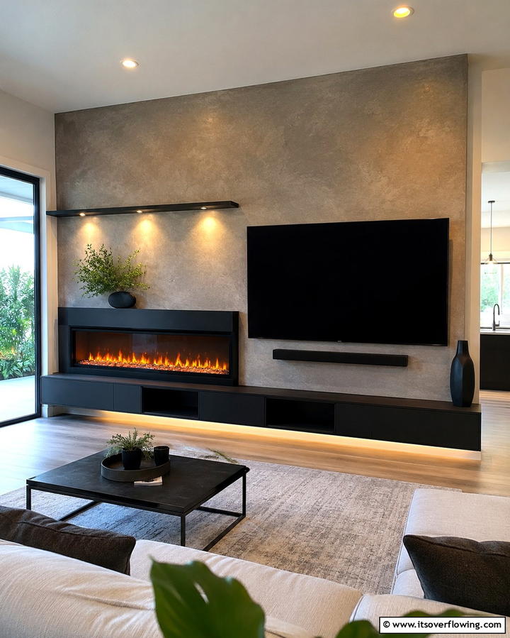 Off Center Fireplace with TV Combo - 25 Off-center Fireplace Ideas for a Unique and Modern Living Room