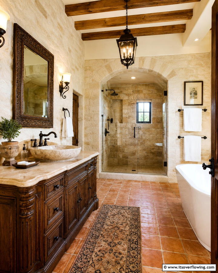 Oil Rubbed Bronze Fixtures - 20 Tuscan Bathroom Ideas for a Rustic Retreat