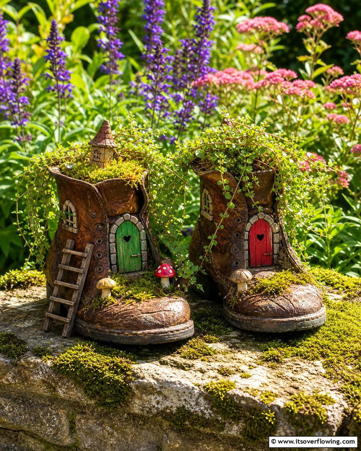 Old Boot Fairy Garden - 25 Fairy Garden Container Ideas for a Magical Touch