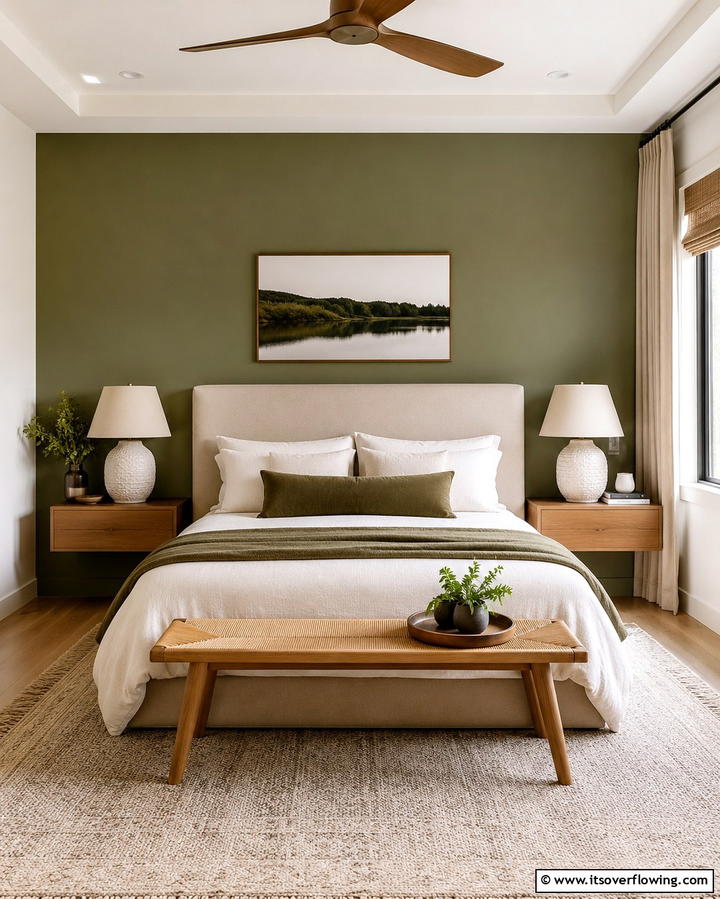 Olive Green Accent Wall - 30 Green Bedroom Decor Ideas for Calming Retreats