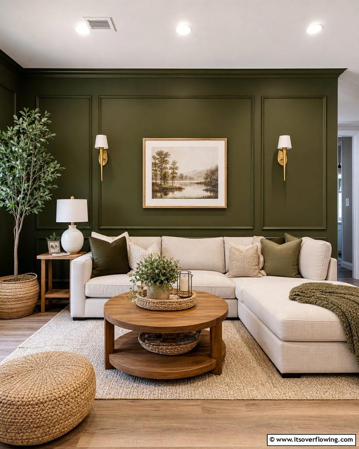 Olive Green Accent Wall - 20 Olive Green Room Ideas for a Calming Atmosphere