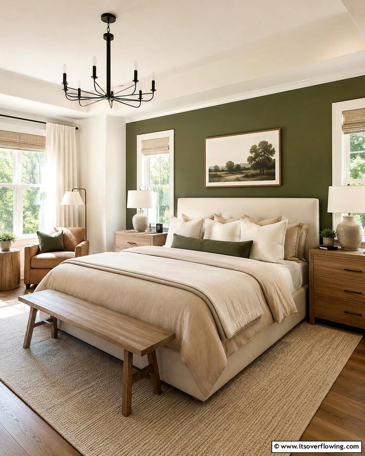 Olive Green Accent WallExact - 30 Olive Green Bedroom Ideas for Soothing Retreats