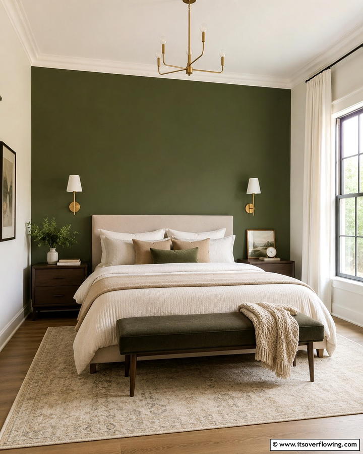 Olive Green Accent WallOne - 30 Olive Green Bedroom Ideas for Soothing Retreats