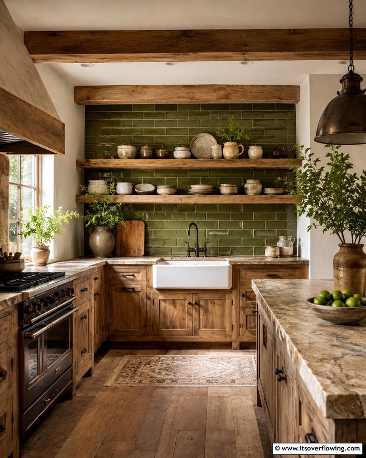 Olive Green Backsplash for Rustic Charm - 25 Chic Kitchen With Green Backsplash Ideas
