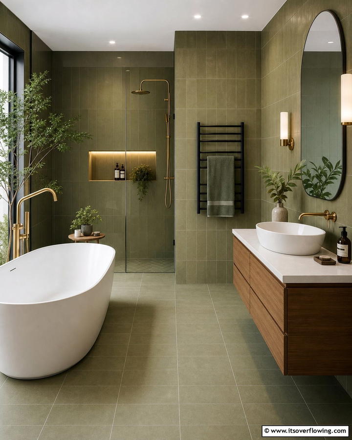 Olive Green Bathroom Tiles - 20 Olive Green Room Ideas for a Calming Atmosphere
