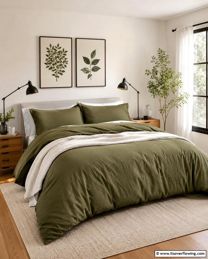 Olive Green Bedding Set - 30 Olive Green Bedroom Ideas for Soothing Retreats
