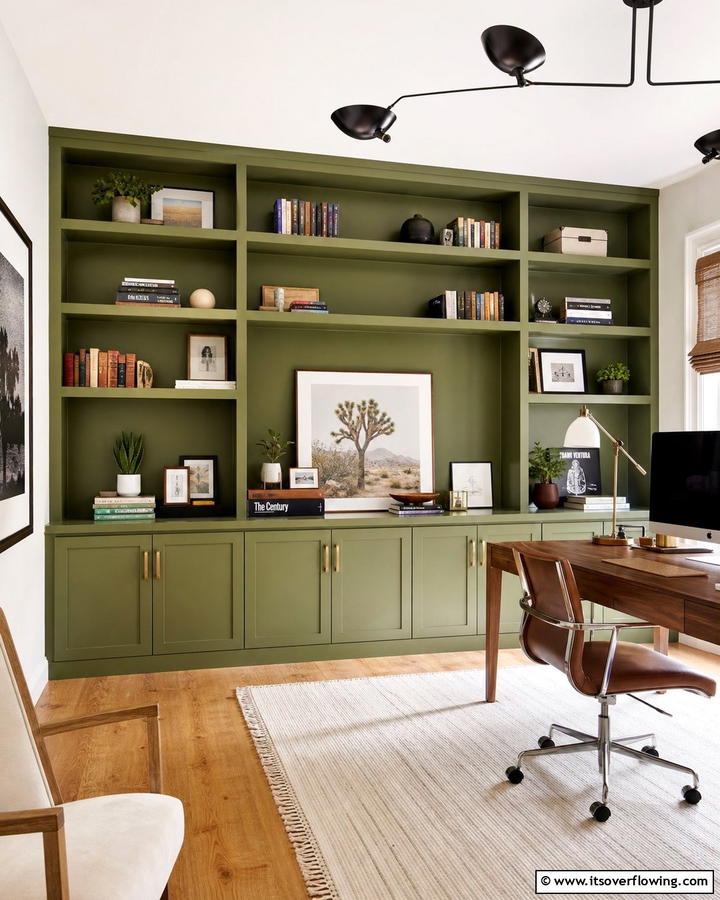 Olive Green Bookshelves - 20 Olive Green Room Ideas for a Calming Atmosphere