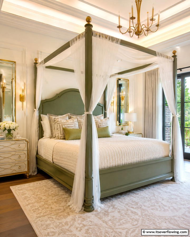 Olive Green Canopy Bed for a Luxurious Feel - 30 Olive Green Bedroom Ideas for Soothing Retreats