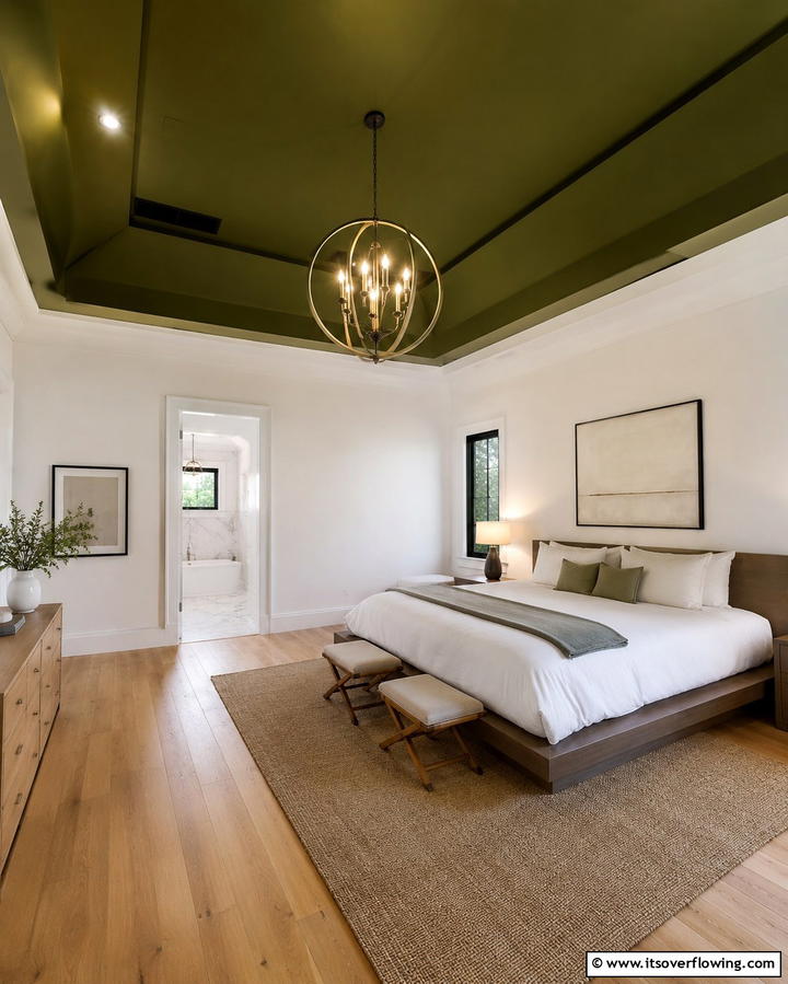 Olive Green Ceiling for an Unexpected Twist - 30 Olive Green Bedroom Ideas for Soothing Retreats