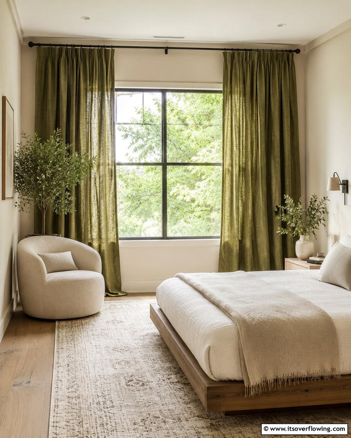 Olive Green Curtains - 30 Olive Green Bedroom Ideas for Soothing Retreats