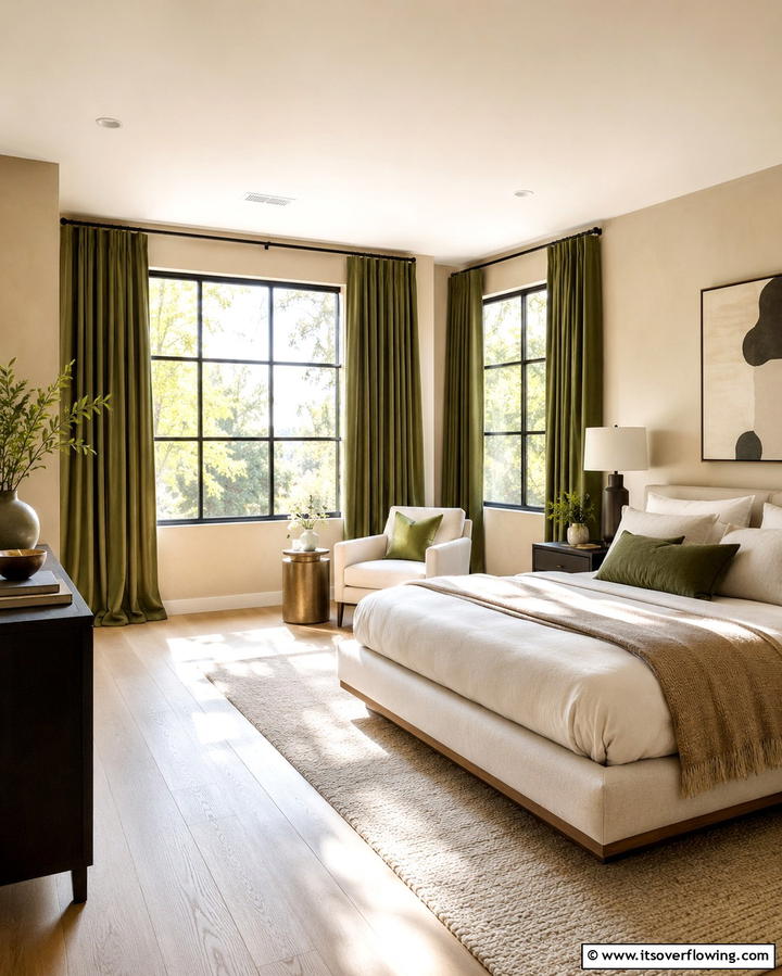 Olive Green Curtains for a Polished Look - 30 Olive Green Bedroom Ideas for Soothing Retreats