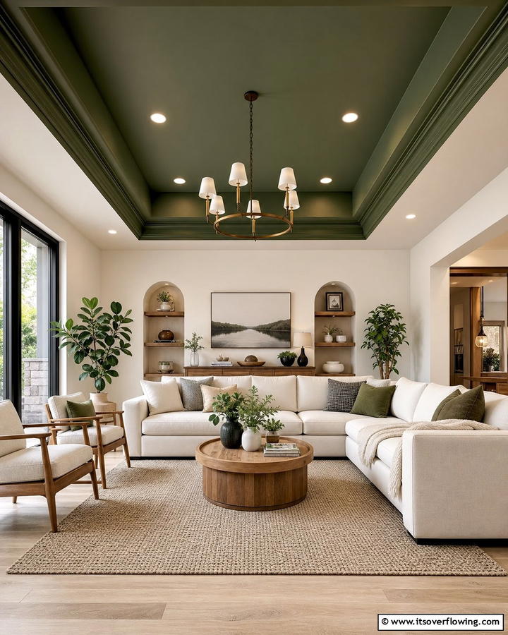 Olive Green Feature Ceiling - 20 Olive Green Room Ideas for a Calming Atmosphere