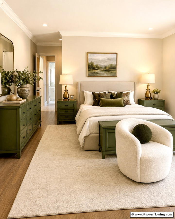 Olive Green Furniture with Beige Walls - 25 Serene Green and Beige Bedroom Design Ideas