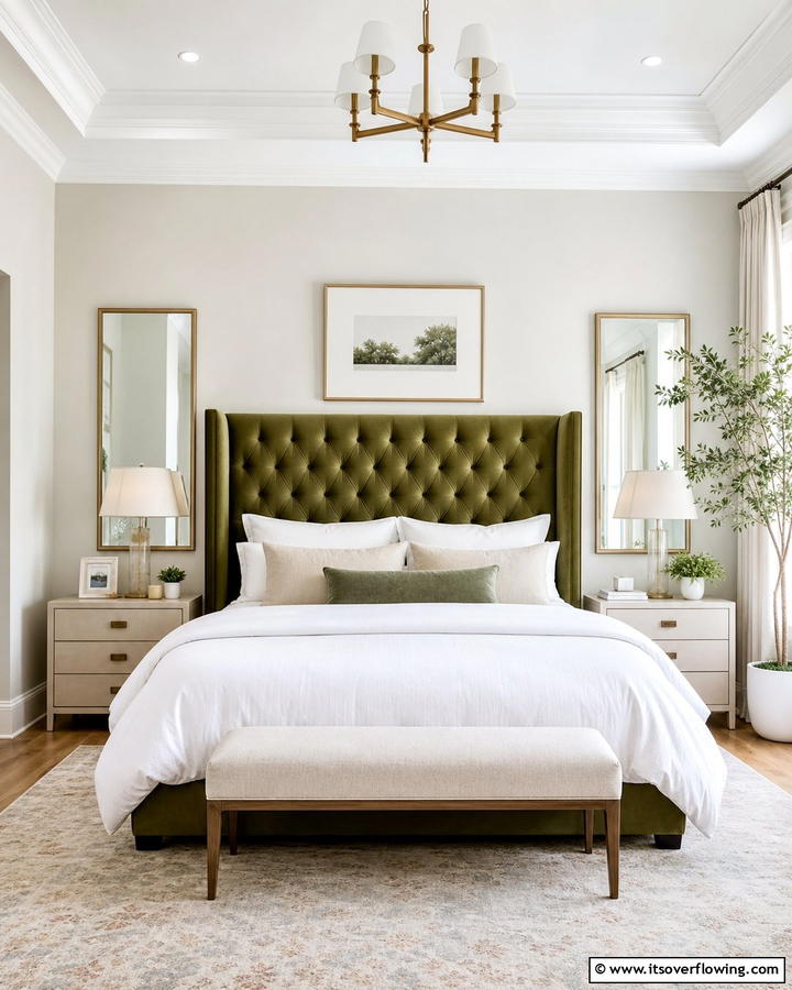 Olive Green Headboard - 20 Olive Green Room Ideas for a Calming Atmosphere