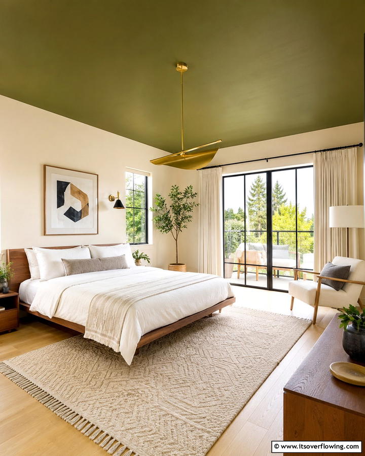 Olive Green Painted Ceiling - 30 Olive Green Bedroom Ideas for Soothing Retreats