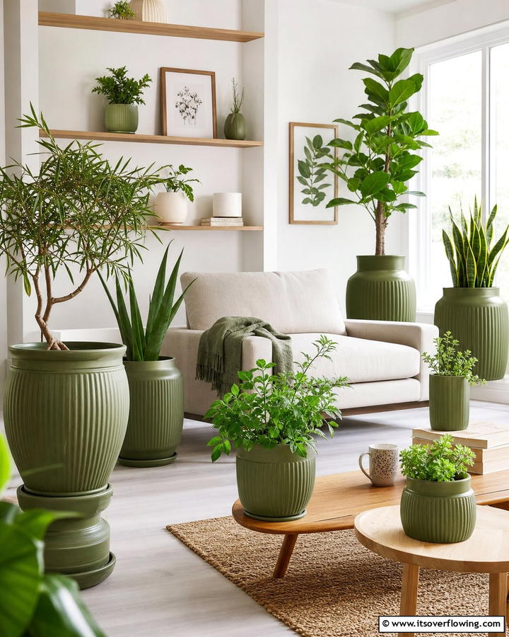 Olive Green Planters - 20 Olive Green Room Ideas for a Calming Atmosphere