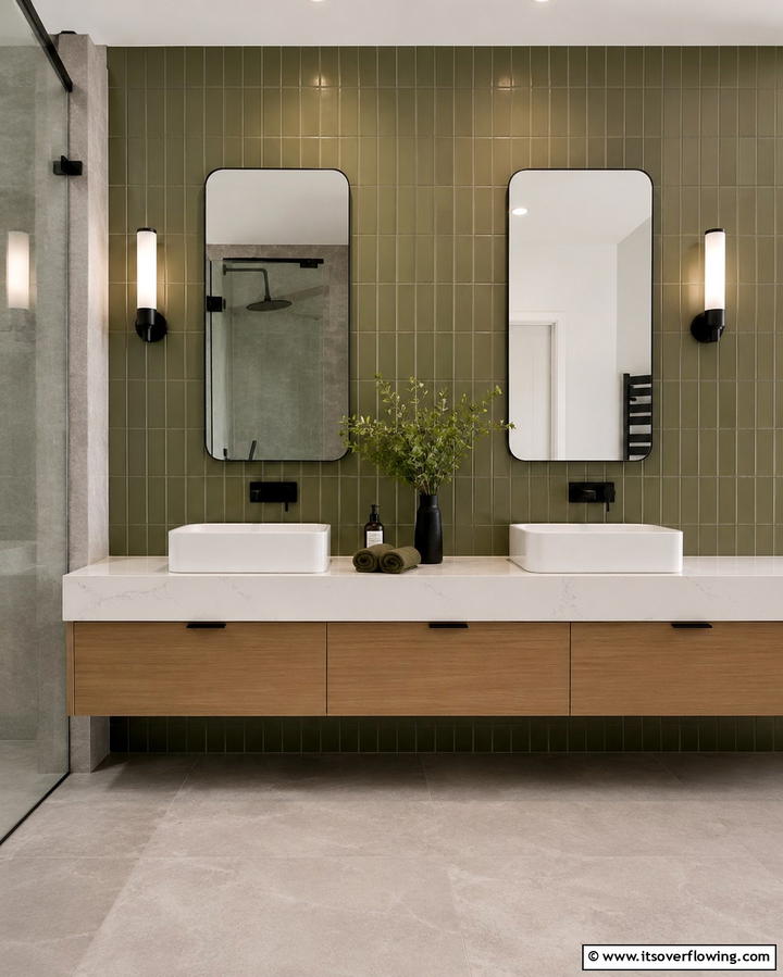 Olive Green Subway Tiles for a Modern Touch - 30 Green Tile Bathroom Inspiration Ideas for Bold Spaces