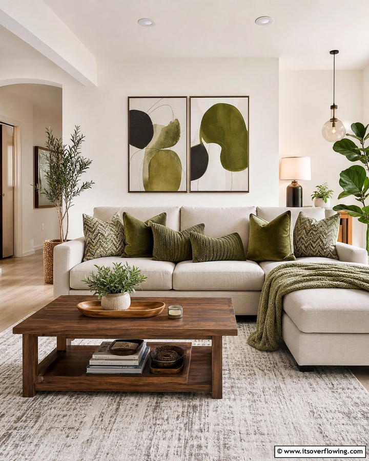 Olive Green Throw Pillows - 20 Olive Green Room Ideas for a Calming Atmosphere