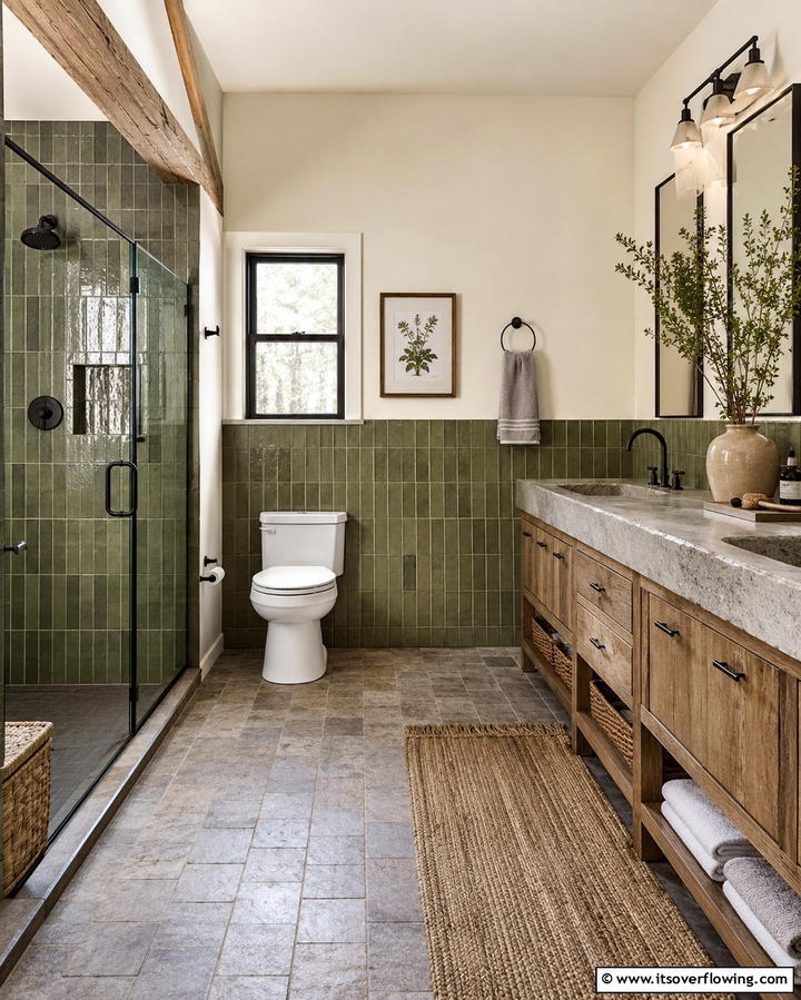 Olive Green Tiles for a Rustic Touch - 30 Green Tile Bathroom Inspiration Ideas for Bold Spaces