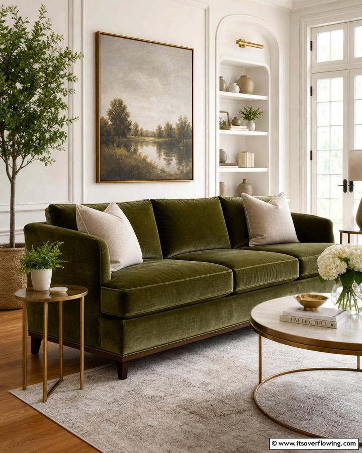 Olive Green Velvet Sofa - 20 Olive Green Room Ideas for a Calming Atmosphere