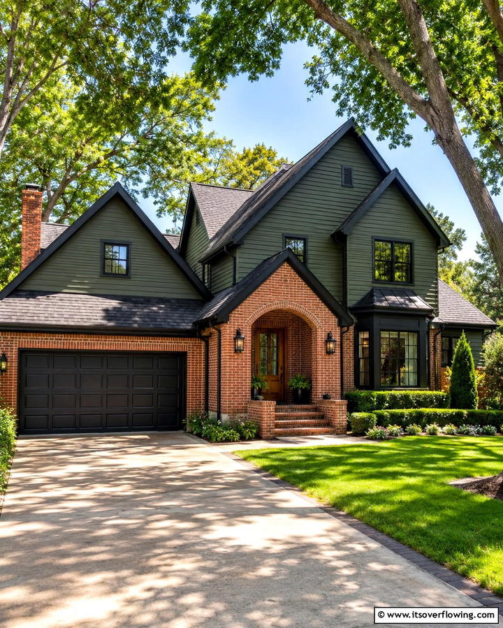 Olive Green and Brick Combination - 25 Dark Olive Green House Designs for a Modern Look