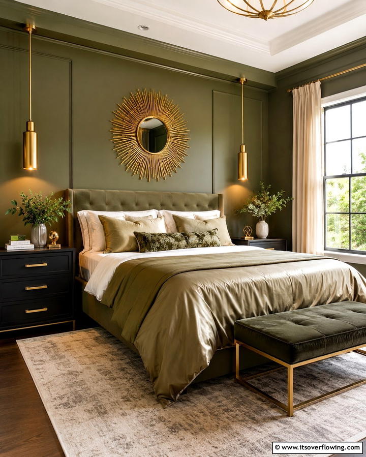 Olive Green and Gold Accents - 30 Olive Green Bedroom Ideas for Soothing Retreats