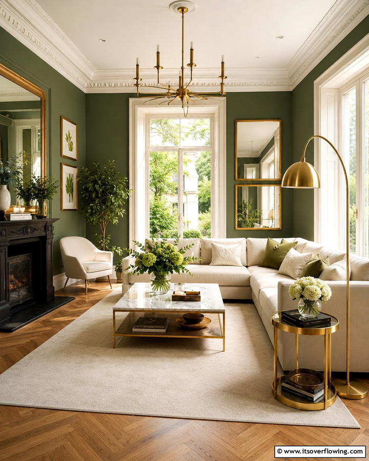 Olive Green and Gold Accents - 25 Dark Olive Green House Designs for a Modern Look