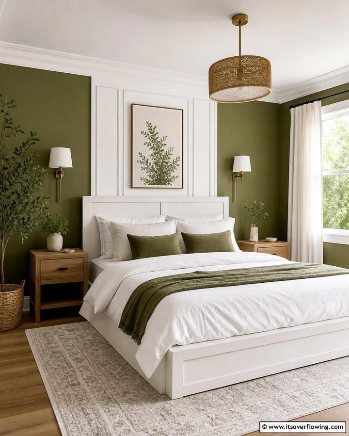Olive Green and White for Timeless Freshness - 25 Bedroom Painting Ideas With Two Colors for Impact