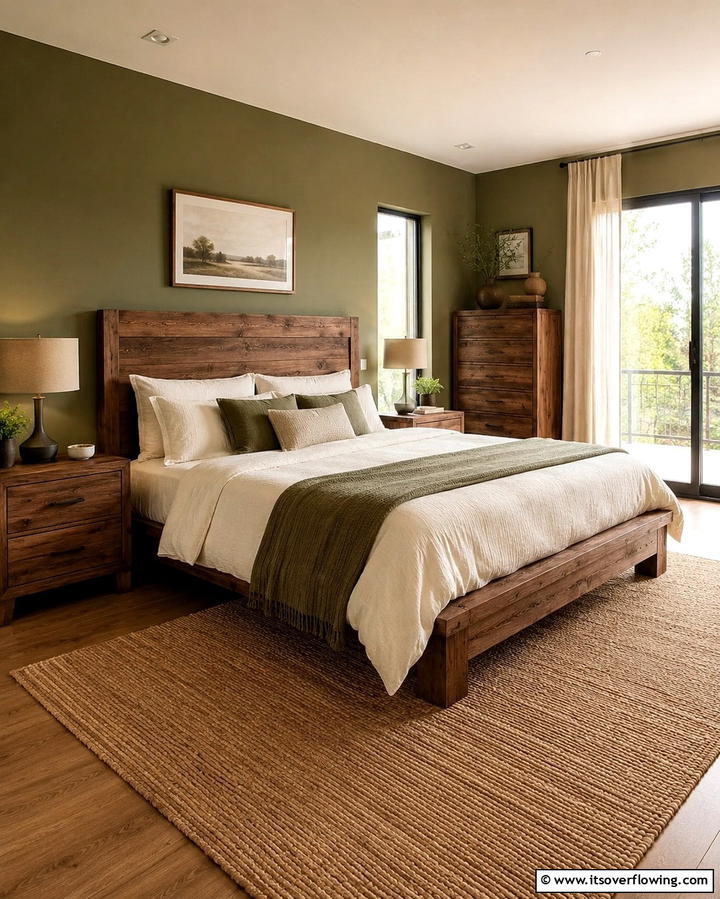 Olive Green and Wood Combination - 30 Olive Green Bedroom Ideas for Soothing Retreats