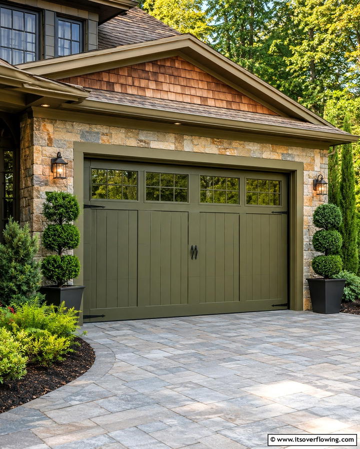 Olive Green for Subtle Sophistication - 25 Green Garage Door Ideas for a Stylish Exterior