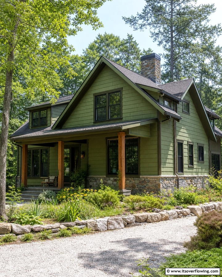 Olive Green for a Natural Blend - 20 Home Designs Using Natural Clay Siding Colors