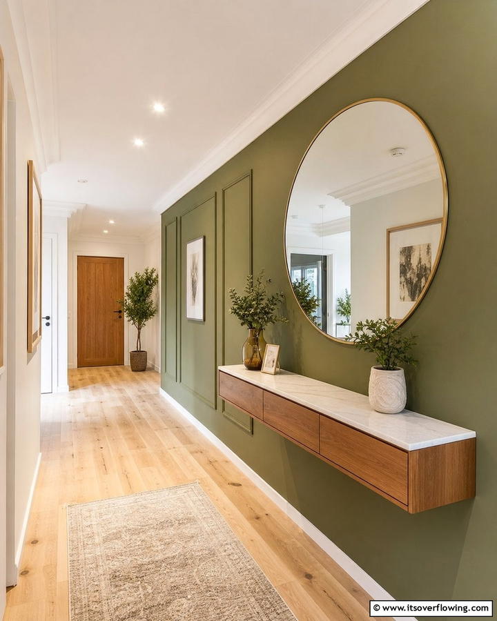 Olive Green in a Hallway - 20 Olive Green Accent Wall Ideas for a Bold Statement