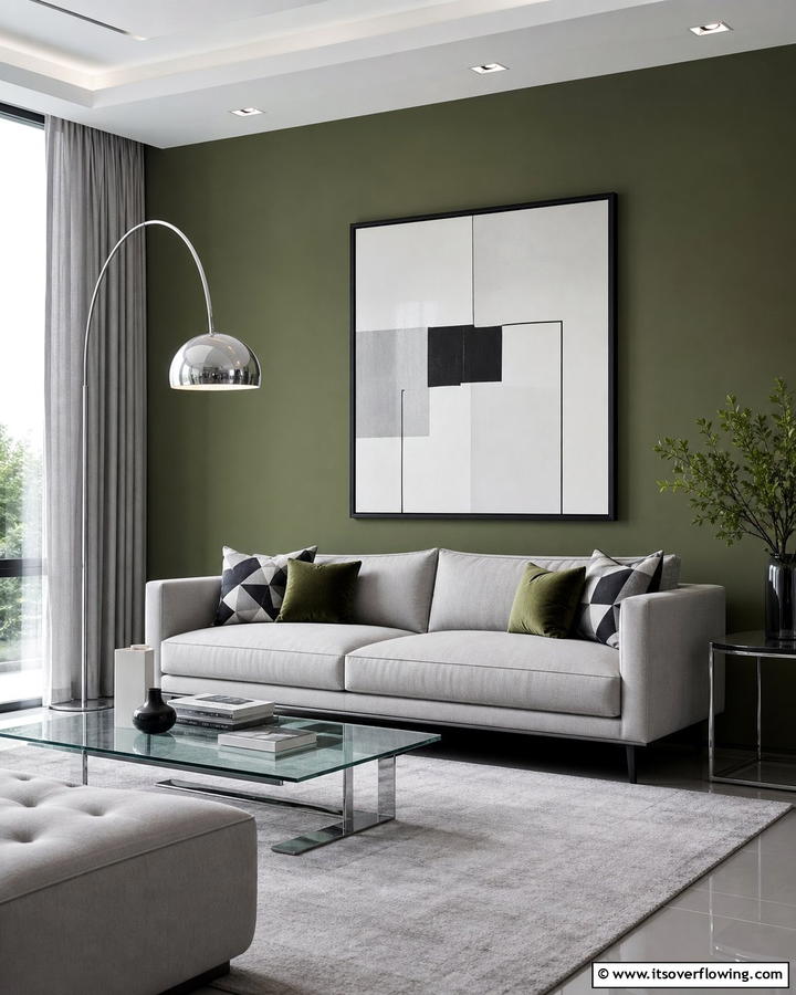 Olive Green in a Modern Living Space - 20 Olive Green Accent Wall Ideas for a Bold Statement