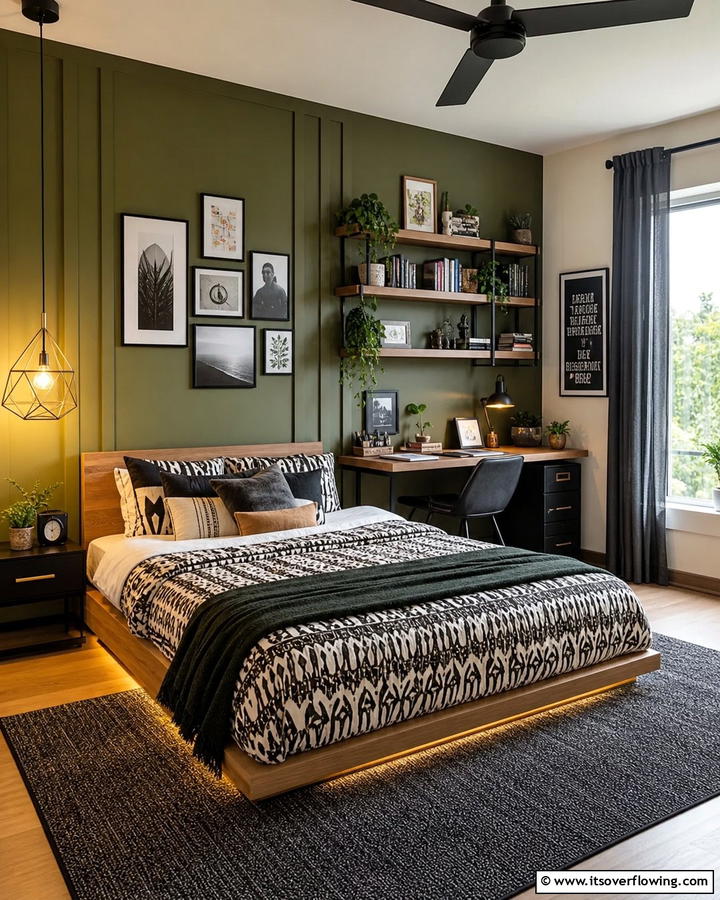 Olive Green in a Teenagers Room - 20 Olive Green Accent Wall Ideas for a Bold Statement