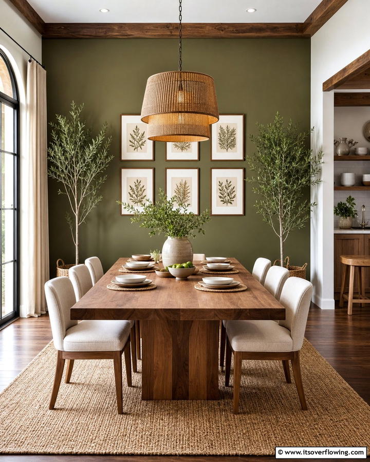 Olive Green in the Dining Room - 20 Olive Green Accent Wall Ideas for a Bold Statement