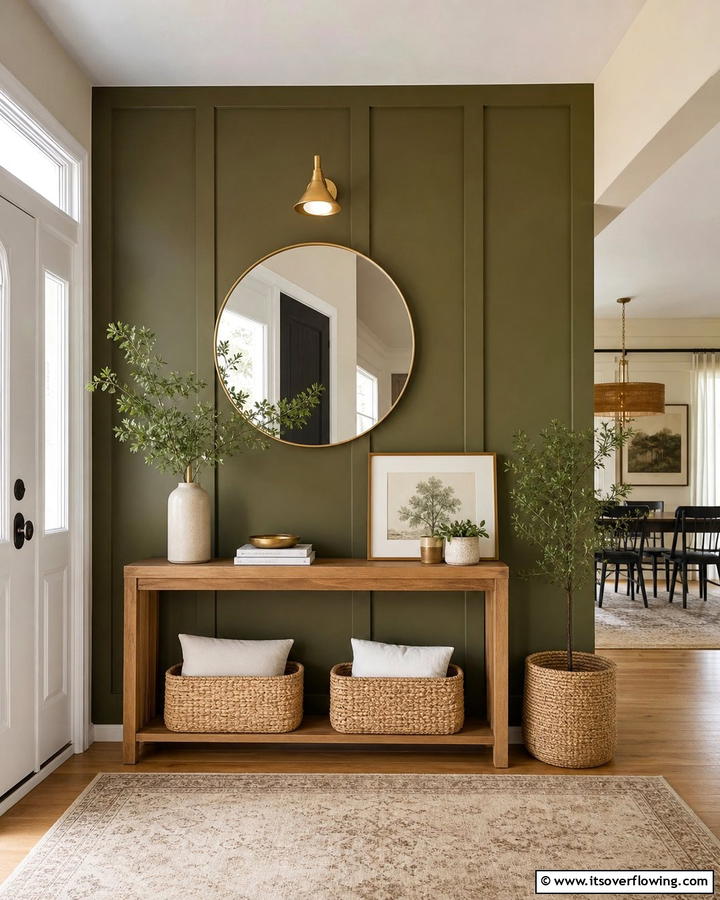 Olive Green in the Entryway - 20 Olive Green Accent Wall Ideas for a Bold Statement