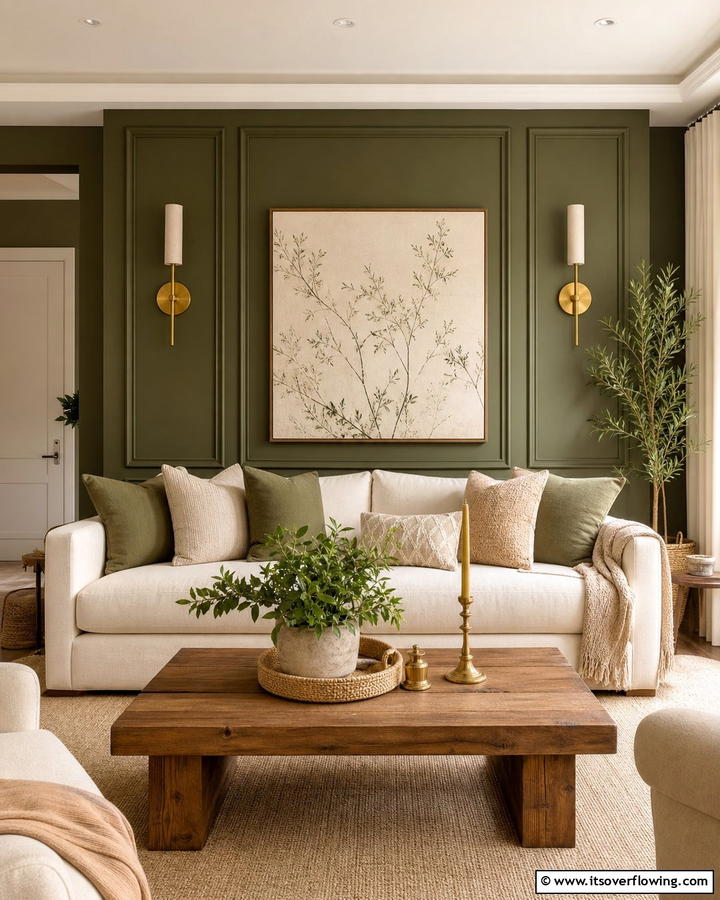 Olive Green in the Living Room - 20 Olive Green Accent Wall Ideas for a Bold Statement