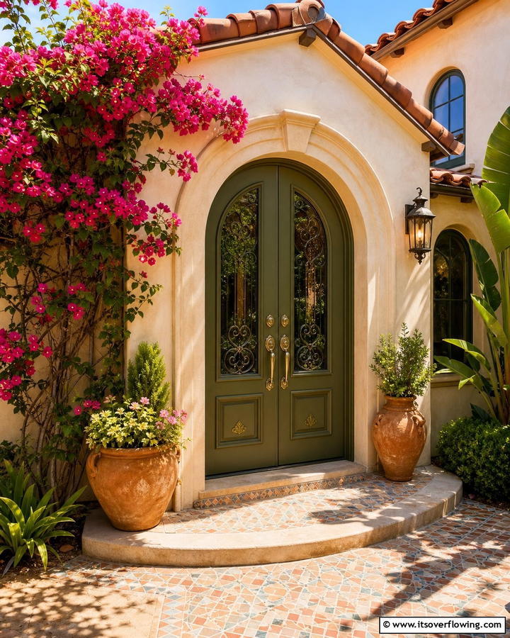 Olive Green with Arched Design - 20 Olive Green Front Door Ideas for a Bold Statement