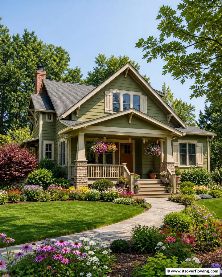 Olive Green with Beige Accents - 25 Olive Green House Exterior Ideas for a Fresh and Natural Look