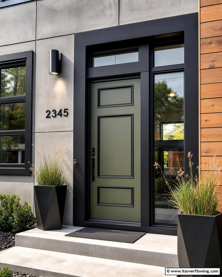 Olive Green with Black Trim - 20 Olive Green Front Door Ideas for a Bold Statement
