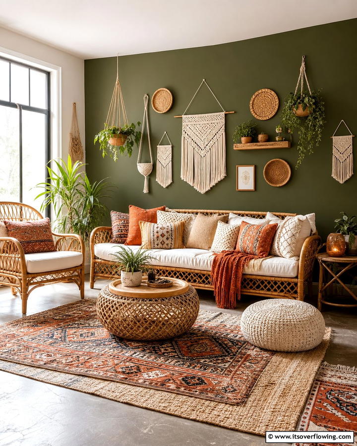 Olive Green with Bohemian Decor - 20 Olive Green Accent Wall Ideas for a Bold Statement