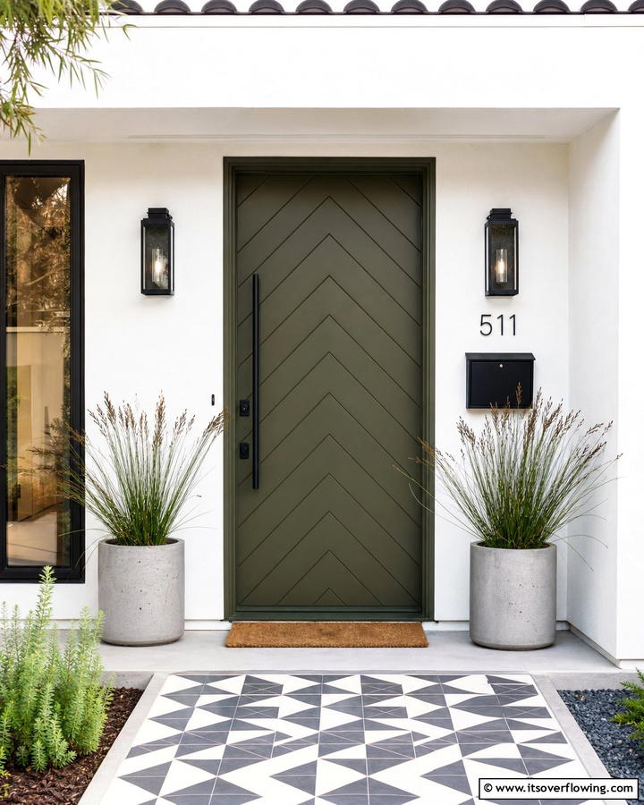 Olive Green with Chevron Patterns - 20 Olive Green Front Door Ideas for a Bold Statement