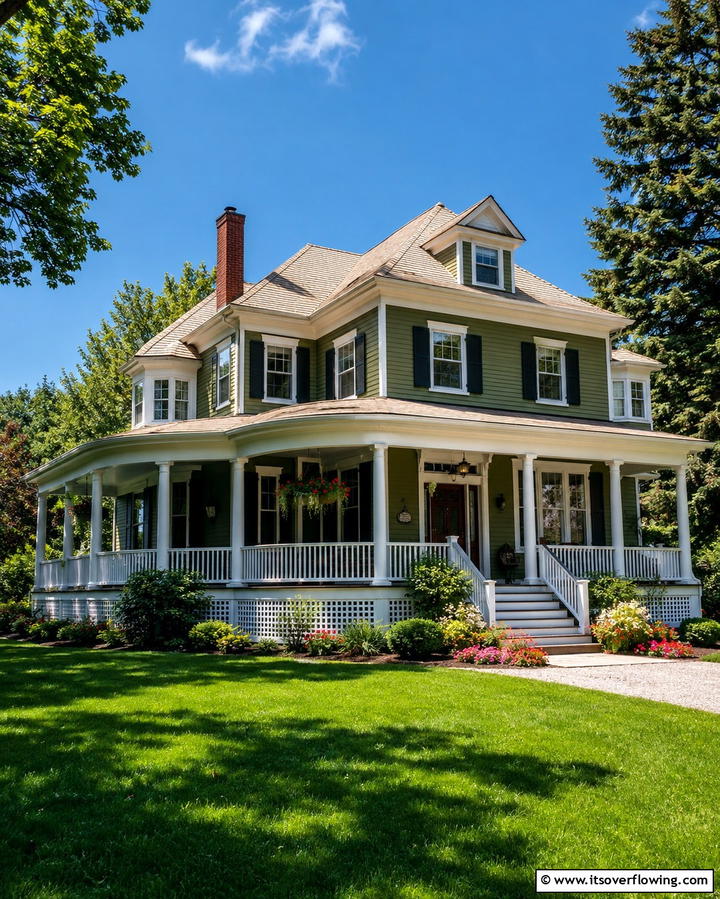 Olive Green with Cream Colored Roof - 25 Dark Olive Green House Designs for a Modern Look