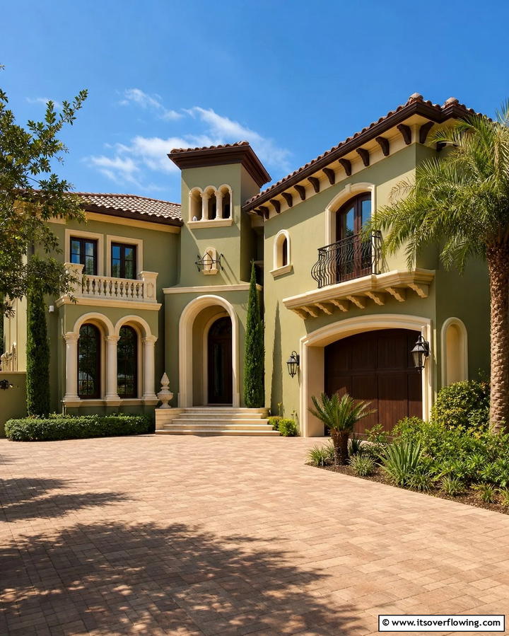 Olive Green with Cream Details - 25 Olive Green House Exterior Ideas for a Fresh and Natural Look