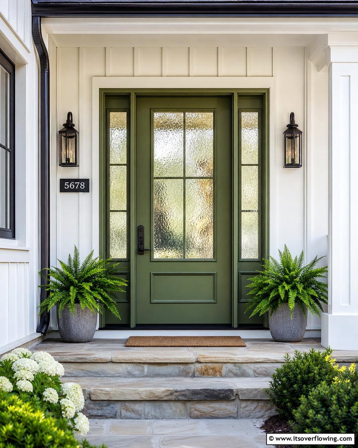 Olive Green with Glass Panels - 20 Olive Green Front Door Ideas for a Bold Statement