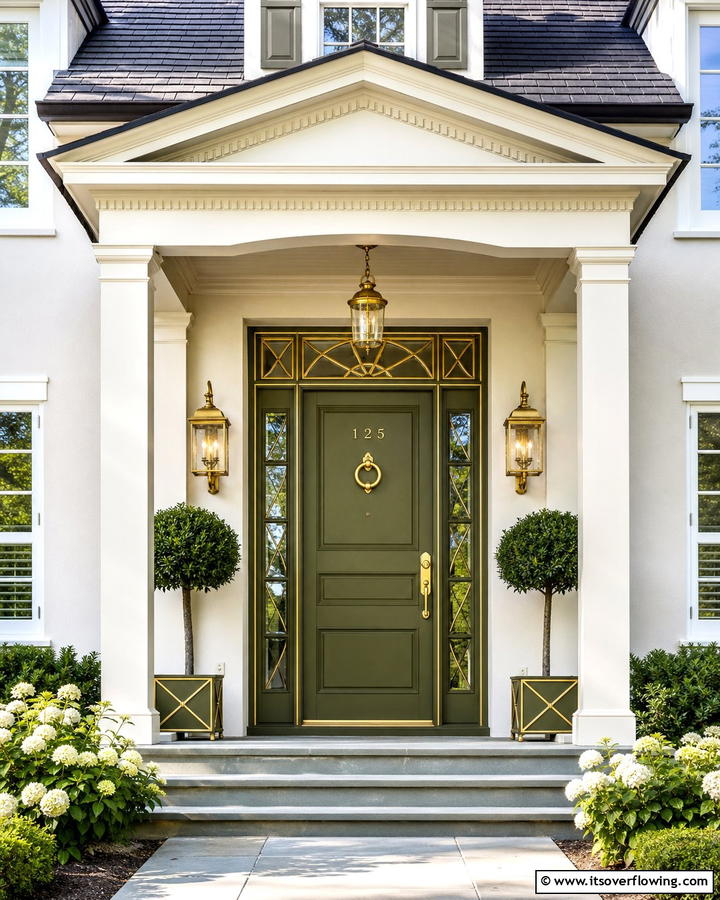 Olive Green with Gold Hardware - 20 Olive Green Front Door Ideas for a Bold Statement